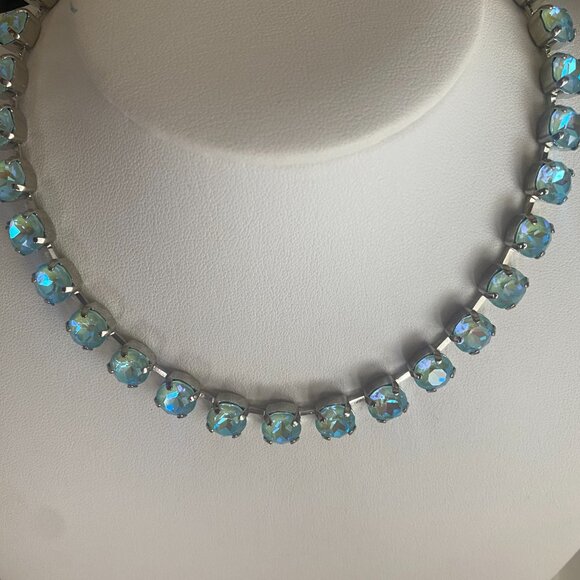 NWT Mariana Icy Blue Aqua Crystal Collar Necklace Silver Rhodium 17" Preppy - Picture 2 of 9